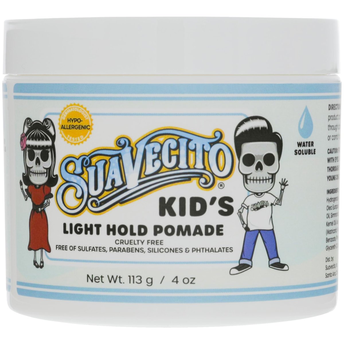 Suavecito Kinder Pomade Beruhigender Kamillenduft Leichter Halt 118 ml - Wasserbasierter Haargel ohne Flocken - Dermatologisch getestet, hypoallergene Formel - Frei von Sulfaten, Parabenen und Phthalaten