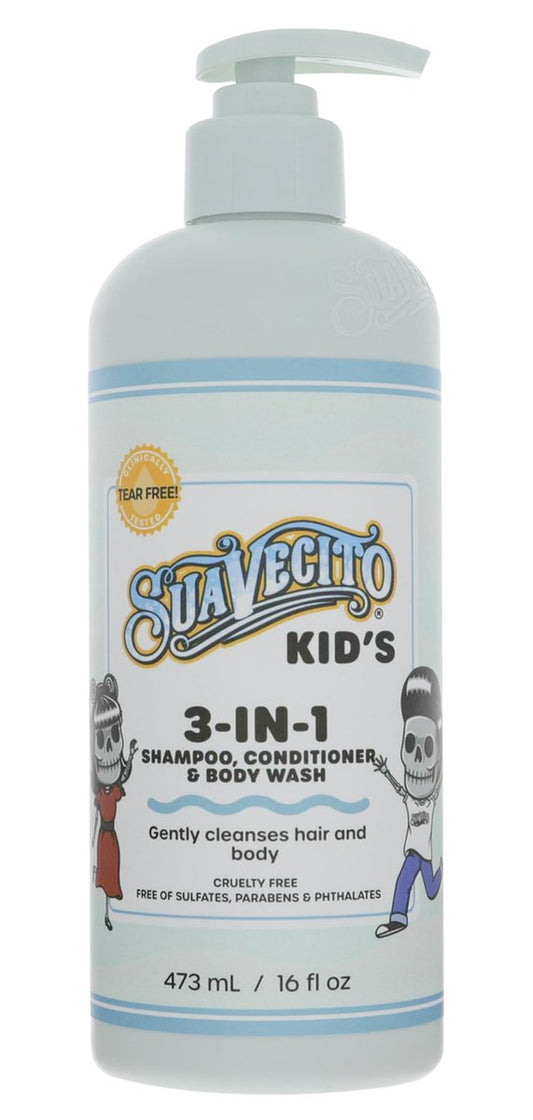 Suavecito Kinder 3-in-1 Shampoo, Conditioner & Duschgel Milch & Honig Duft 16 oz Flasche - Tränenfrei, klinisch getestet, sulfatfrei, parabenfrei, phthalatfrei, tierversuchsfrei