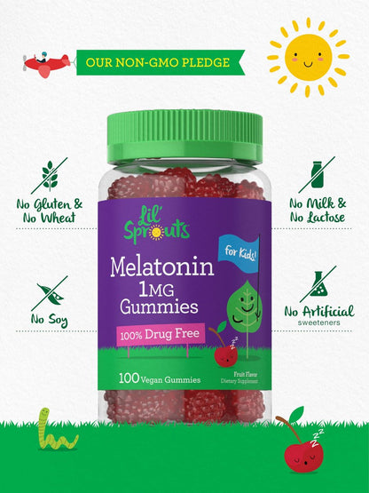 Carlyle Kinder Melatonin Gummis | 1 mg 100 Stück | Fruchtgeschmack | Vegan, Nicht-GVO, Glutenfrei | Von Lil Sprouts