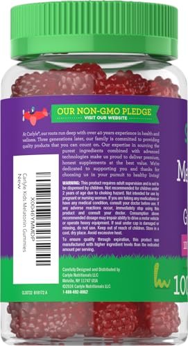 Carlyle Kinder Melatonin Gummis | 1 mg 100 Stück | Fruchtgeschmack | Vegan, Nicht-GVO, Glutenfrei | Von Lil Sprouts
