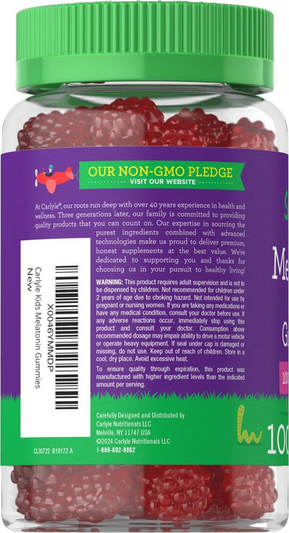 Carlyle Kinder Melatonin Gummis | 1 mg 100 Stück | Fruchtgeschmack | Vegan, Nicht-GVO, Glutenfrei | Von Lil Sprouts