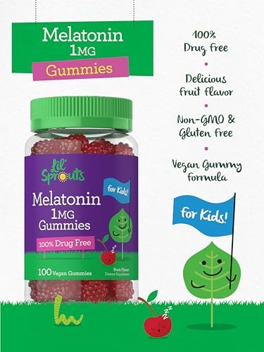 Carlyle Kinder Melatonin Gummis | 1 mg 100 Stück | Fruchtgeschmack | Vegan, Nicht-GVO, Glutenfrei | Von Lil Sprouts