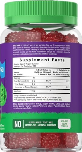 Carlyle Kinder Melatonin Gummis | 1 mg 100 Stück | Fruchtgeschmack | Vegan, Nicht-GVO, Glutenfrei | Von Lil Sprouts