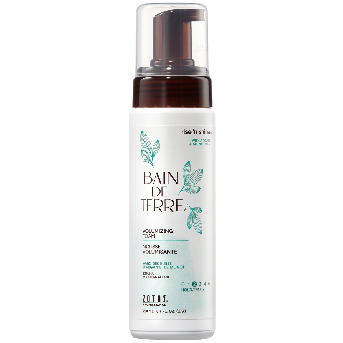 Bain de Terre Rise N' Shine Volumizing Foam – Leichter Halt & Volumen mit Argan- und Monoi-Ölen, parabenfrei, farbsicher, vegan, 200 ml