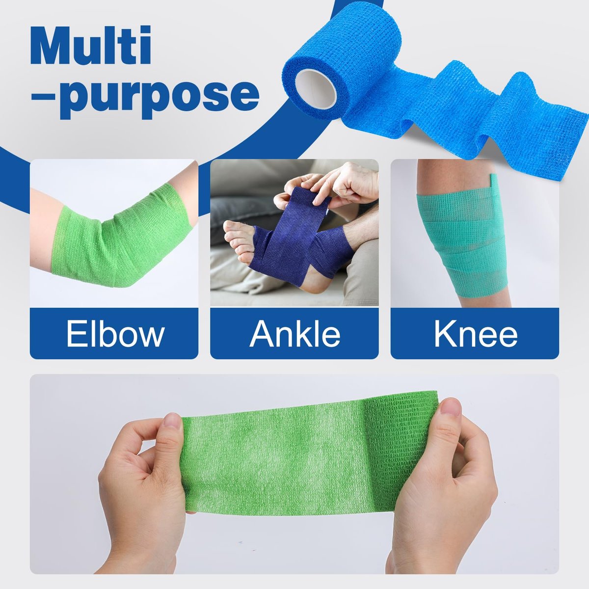 AZEN 12er-Pack Selbstklebende Bandage, 7,6 cm x 4,6 m, Elastische Kohäsivbandage, Veterinärbandage, Knöchelbandage, Tattoo-Griffbandage, Farbiges Sportband