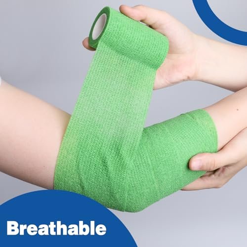 AZEN 12er-Pack Selbstklebende Bandage, 7,6 cm x 4,6 m, Elastische Kohäsivbandage, Veterinärbandage, Knöchelbandage, Tattoo-Griffbandage, Farbiges Sportband