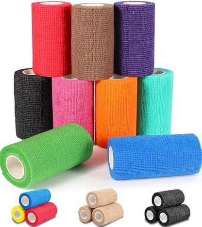 AZEN 9er-Pack Selbstklebende Bandage, 4" x 5 Yards Elastische Kohäsive Bandage, Farbiges Sporttape, Tattoo-Griffband, Veterinärbandage, Knöcheltape