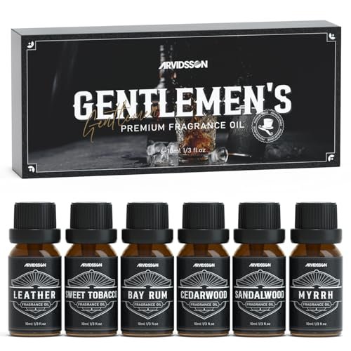 ARVIDSSON Männliche ätherische Öle – Maskuline Duftöle für Diffuser: Sandelholz, Zedernholz, Leder, Süßer Tabak, Bay Rum, Myrrhe – Geschenk für Männer