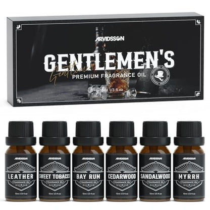 ARVIDSSON Männliche ätherische Öle – Maskuline Duftöle für Diffuser: Sandelholz, Zedernholz, Leder, Süßer Tabak, Bay Rum, Myrrhe – Geschenk für Männer