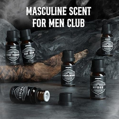 ARVIDSSON Männliche ätherische Öle – Maskuline Duftöle für Diffuser: Sandelholz, Zedernholz, Leder, Süßer Tabak, Bay Rum, Myrrhe – Geschenk für Männer