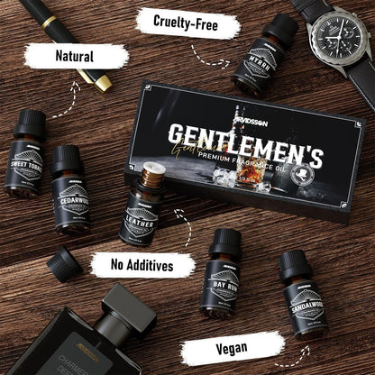 ARVIDSSON Männliche ätherische Öle – Maskuline Duftöle für Diffuser: Sandelholz, Zedernholz, Leder, Süßer Tabak, Bay Rum, Myrrhe – Geschenk für Männer