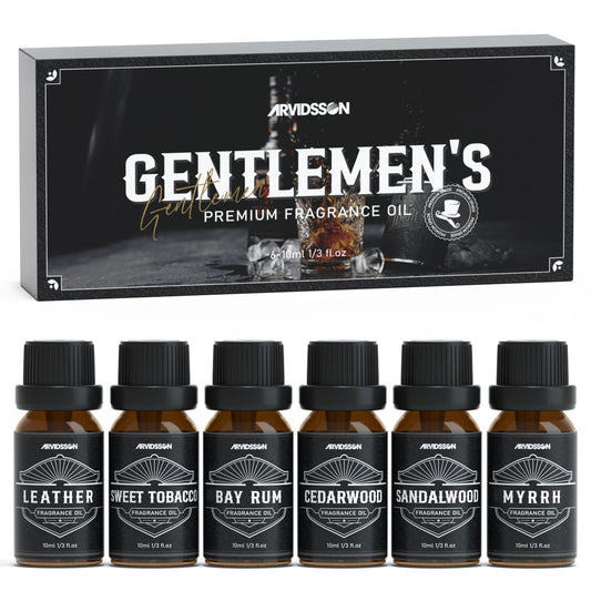 ARVIDSSON Männliche ätherische Öle – Maskuline Duftöle für Diffuser: Sandelholz, Zedernholz, Leder, Süßer Tabak, Bay Rum, Myrrhe – Geschenk für Männer