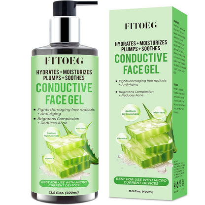 FITOEG Conductive-Gel für Gesichts-Mikrostrom, 13,5 Oz Große Flasche Feuchtigkeitsspendendes Massagegel Serum für Gesichtsgeräte, Leave-On Gel Primer mit Hyaluronsäure, Aloe Vera, Vitamin E