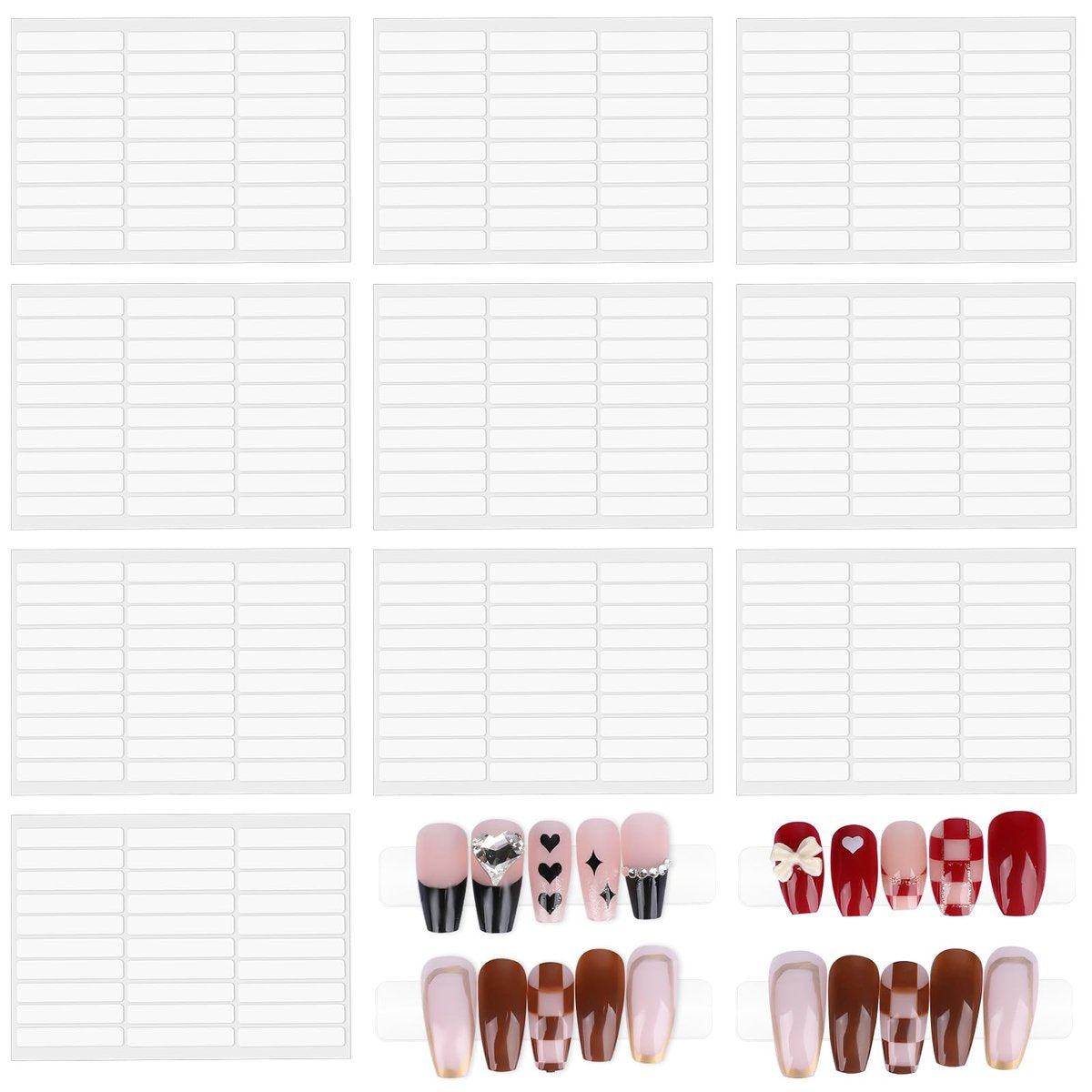 10 Blätter doppelseitiges Nagelklebeband – Transparentes Klebeband für Press-on-Nägel, Nageldesign und Salonbedarf
