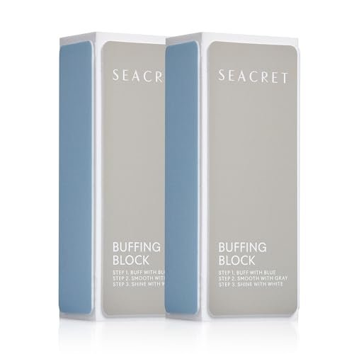 SEACRET Nagelbufferblock – 3-Wege Salon-Glanz für Naturnägel, glättet Rillen und poliert zu glänzendem Finish ohne Politur – Koreanische Herstellung – Maniküre & Pediküre, 2er-Pack