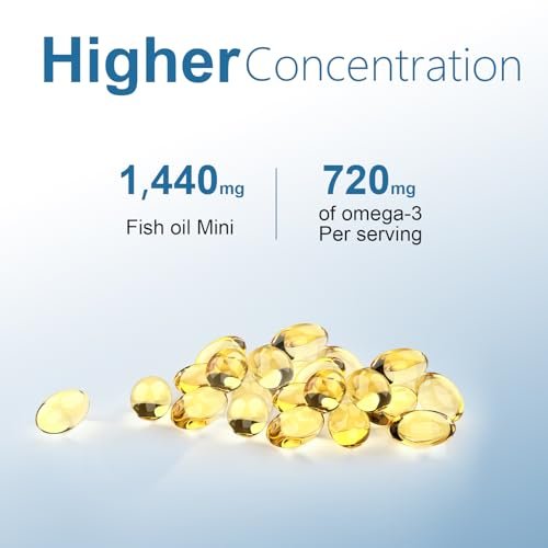 AMORNING Fischöl Omega-3-Fettsäuren Supplement kleine Softgels - 180 Stück, 1440 mg für gesundes Herz, Gehirn, Augen, hoher EPA DHA Gehalt, leicht zu schlucken