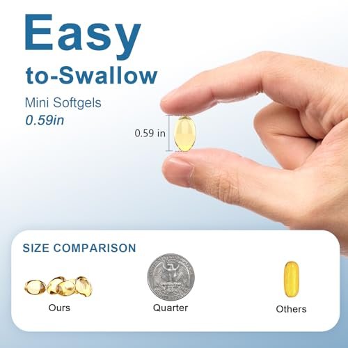AMORNING Fischöl Omega-3-Fettsäuren Supplement kleine Softgels - 180 Stück, 1440 mg für gesundes Herz, Gehirn, Augen, hoher EPA DHA Gehalt, leicht zu schlucken