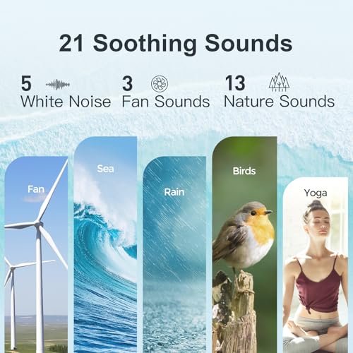 ANJANK Weißes Rauschen Soundmaschine Wecker mit Hi-Fi Bluetooth Lautsprecher, 21 beruhigende Klänge/7 Nachtlichter, 0-100% Dimmer/Schlaf-Timer/Lautstärkeregelung, Einschlafhilfe für Erwachsene & Kinder, Schlafzimmer, Weiß