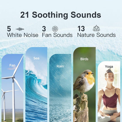 ANJANK Weißes Rauschen Soundmaschine Wecker mit Hi-Fi Bluetooth Lautsprecher, 21 beruhigende Klänge/7 Nachtlichter, 0-100% Dimmer/Schlaf-Timer/Lautstärkeregelung, Einschlafhilfe für Erwachsene & Kinder, Schlafzimmer, Weiß