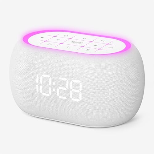ANJANK Weißes Rauschen Soundmaschine Wecker mit Hi-Fi Bluetooth Lautsprecher, 21 beruhigende Klänge/7 Nachtlichter, 0-100% Dimmer/Schlaf-Timer/Lautstärkeregelung, Einschlafhilfe für Erwachsene & Kinder, Schlafzimmer, Weiß