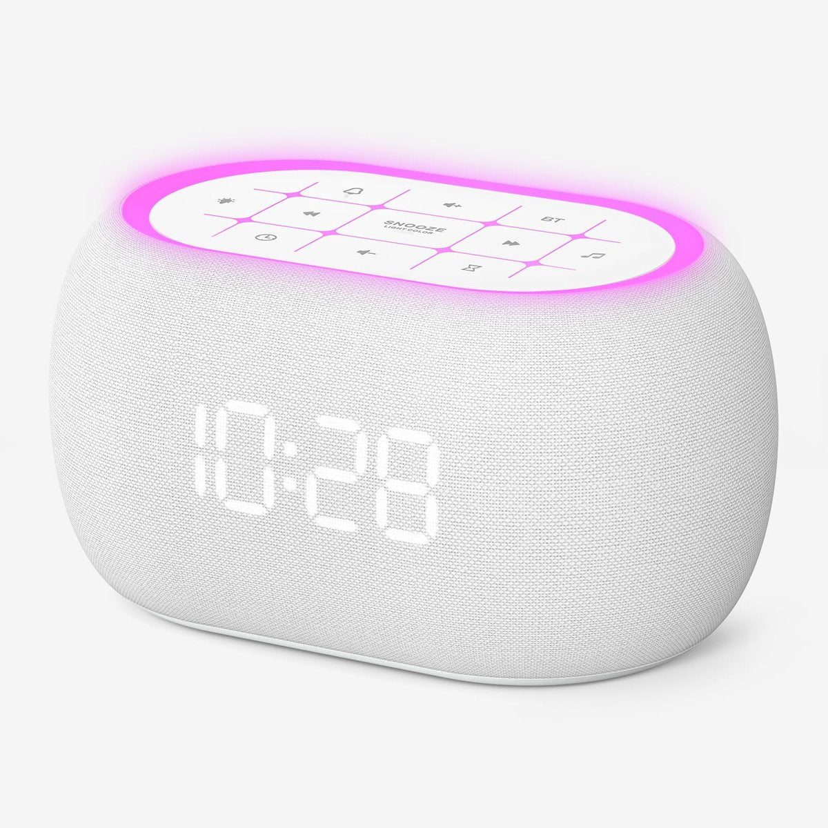 ANJANK Weißes Rauschen Soundmaschine Wecker mit Hi-Fi Bluetooth Lautsprecher, 21 beruhigende Klänge/7 Nachtlichter, 0-100% Dimmer/Schlaf-Timer/Lautstärkeregelung, Einschlafhilfe für Erwachsene & Kinder, Schlafzimmer, Weiß