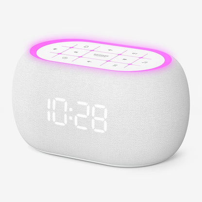 ANJANK Weißes Rauschen Soundmaschine Wecker mit Hi-Fi Bluetooth Lautsprecher, 21 beruhigende Klänge/7 Nachtlichter, 0-100% Dimmer/Schlaf-Timer/Lautstärkeregelung, Einschlafhilfe für Erwachsene & Kinder, Schlafzimmer, Weiß