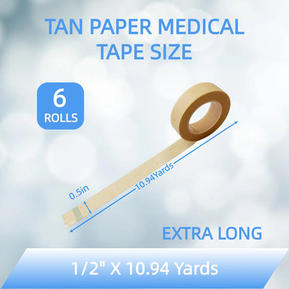 NBLEISHI Hypoallergenes Weiches Papier-Medizinisches Tape, 1,27 cm x 10 Yards (6 Rollen), Selbstklebendes Chirurgisches Tape in Hautfarbe, Atmungsaktiv und Medizinische Qualität, Ideal für Empfindliche Haut, Wundversorgung, Einzeln Verpackt