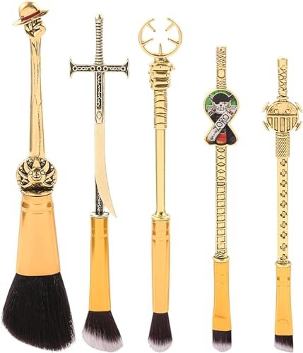 KF Ornament Set mit 5 One Piece Anime Make-up-Pinseln – mit Metallgriff, Samt-Geschenktasche, Anime-Peripherie, Geburtstags-, Erntedank-, Weihnachts-, One Piece Fan-Geschenk (Set)
