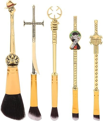 KF Ornament Set mit 5 One Piece Anime Make-up-Pinseln – mit Metallgriff, Samt-Geschenktasche, Anime-Peripherie, Geburtstags-, Erntedank-, Weihnachts-, One Piece Fan-Geschenk (Set)