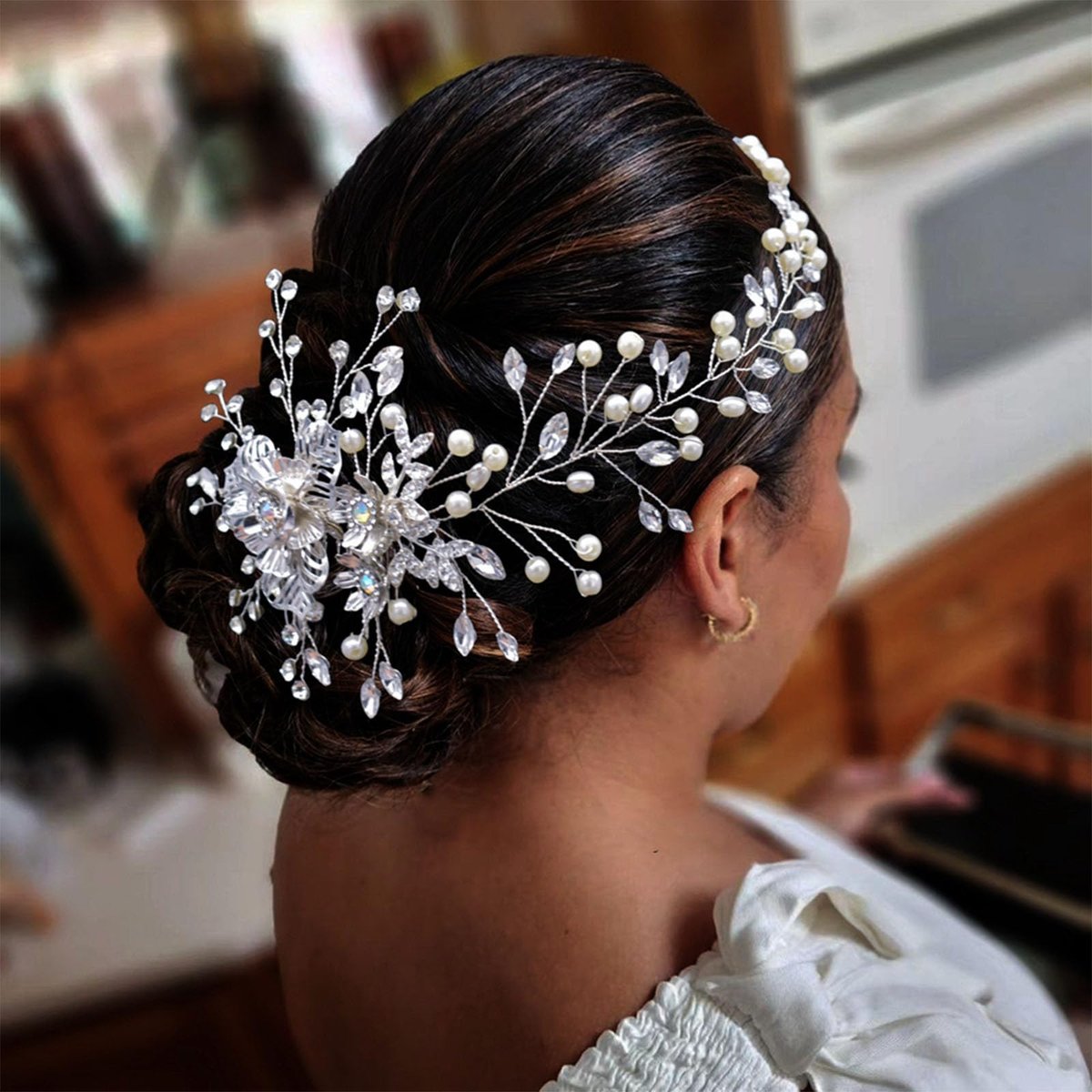 WONRLUA Brautschmuck Haarkamm mit Strass – Eleganter Hochzeits-Haarkamm für Braut und Brautjungfern, Silber, 30 x 11 cm