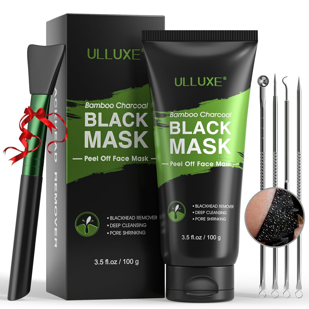 ulluxe Blackhead Entferner Masken Set, Aktivkohle Peel-Off Gesichtsmaske für Tiefenreinigung der Poren, Mitesser, Schmutz, Akne, überschüssiges Öl & Mitesser auf Gesicht & Nase, Schwarze Peel-Off Gesichtsmaske für alle Hauttypen (103,5 ml)