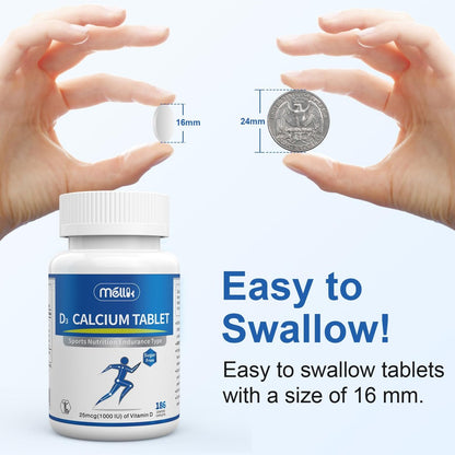 Mellk Calcium-Supplement mit Vitamin D3 1200 mg Magnesium-Mini – 186 Tabletten, ungesüßt, langsame Freisetzung, für Knochengesundheit, Frauen und Männer, Nahrungsergänzungsmittel, leicht zu schlucken, zuckerfrei