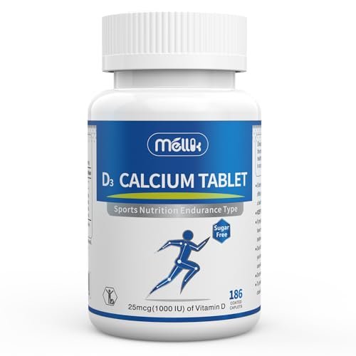 Mellk Calcium-Supplement mit Vitamin D3 1200 mg Magnesium-Mini – 186 Tabletten, ungesüßt, langsame Freisetzung, für Knochengesundheit, Frauen und Männer, Nahrungsergänzungsmittel, leicht zu schlucken, zuckerfrei