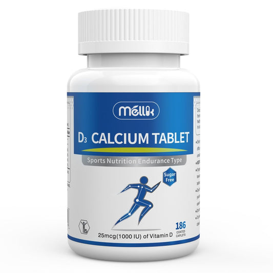 Mellk Calcium-Supplement mit Vitamin D3 1200 mg Magnesium-Mini – 186 Tabletten, ungesüßt, langsame Freisetzung, für Knochengesundheit, Frauen und Männer, Nahrungsergänzungsmittel, leicht zu schlucken, zuckerfrei