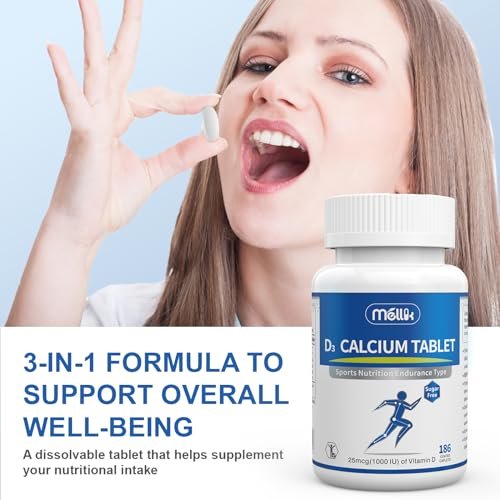 Mellk Calcium-Supplement mit Vitamin D3 1200 mg Magnesium-Mini – 186 Tabletten, ungesüßt, langsame Freisetzung, für Knochengesundheit, Frauen und Männer, Nahrungsergänzungsmittel, leicht zu schlucken, zuckerfrei