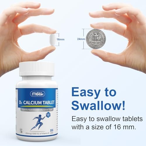 Mellk Calcium-Supplement mit Vitamin D3 1200 mg Magnesium-Mini – 186 Tabletten, ungesüßt, langsame Freisetzung, für Knochengesundheit, Frauen und Männer, Nahrungsergänzungsmittel, leicht zu schlucken, zuckerfrei