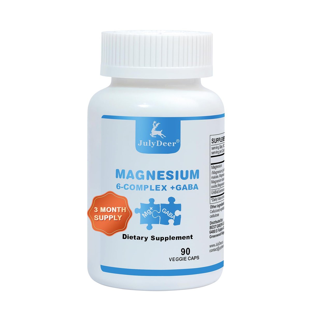 JulyDeer Sechsfacher Magnesiumkomplex | 350 mg Magnesiumglycinat, Malat, Citrat, Taurin, Oxid, Mg+ für Muskeln, Nerven & Energie, GABA Schlafunterstützung | Hohe Absorption | Vegan | 90 Kapseln