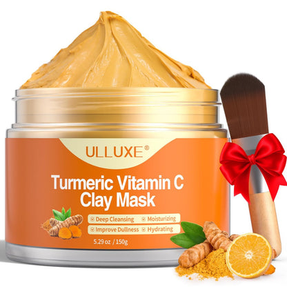 ulluxe Kurkuma Vitamin C Gesichtsmaske – Tonerde-Maske gegen dunkle Flecken, fahle Haut, Mitesser und vergrößerte Poren, feuchtigkeitsspendend, für einen ebenmäßigen Hautton, 150 ml