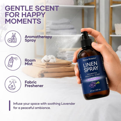 Lavendel Leinenspray 240 ml – Erfrischender Stofferfrischer & Kissen Spray für Bettwäsche, Bettlaken & Raum – Beruhigender Raumnebel – Nexon Botanics
