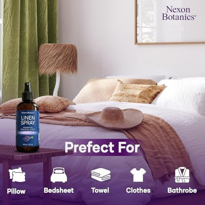 Lavendel Leinenspray 240 ml – Erfrischender Stofferfrischer & Kissen Spray für Bettwäsche, Bettlaken & Raum – Beruhigender Raumnebel – Nexon Botanics