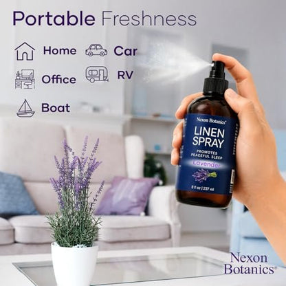 Lavendel Leinenspray 240 ml – Erfrischender Stofferfrischer & Kissen Spray für Bettwäsche, Bettlaken & Raum – Beruhigender Raumnebel – Nexon Botanics