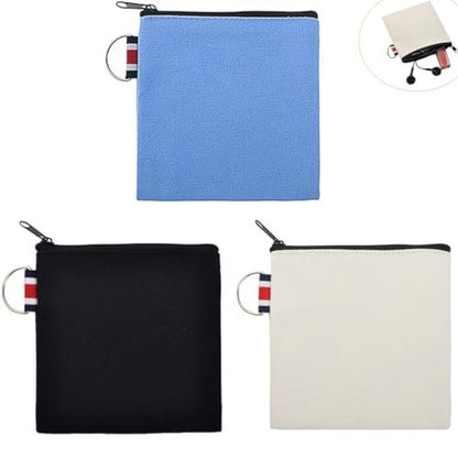 DraCra 3er-Pack kleine Canvas-Reißverschlusstasche mit Aufhängeriemen, quadratische Tragetasche, Reiseaufbewahrungs-Organizer, Mini-Kulturbeutel für Make-up, Lippenstift, Kosmetik, Münzen, Kopfhörer, Ladekabel