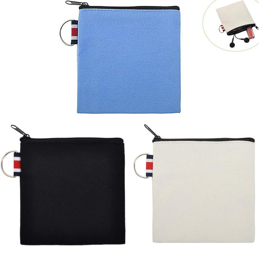 DraCra 3er-Pack kleine Canvas-Reißverschlusstasche mit Aufhängeriemen, quadratische Tragetasche, Reiseaufbewahrungs-Organizer, Mini-Kulturbeutel für Make-up, Lippenstift, Kosmetik, Münzen, Kopfhörer, Ladekabel
