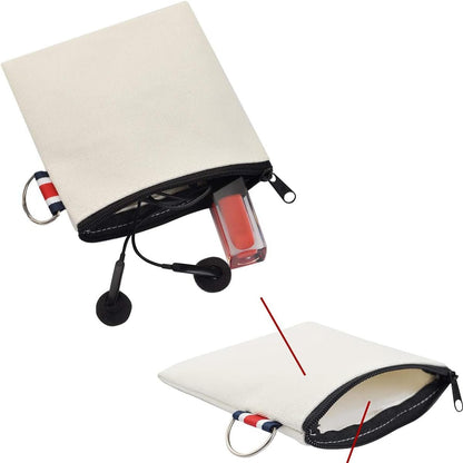 DraCra 3er-Pack kleine Canvas-Reißverschlusstasche mit Aufhängeriemen, quadratische Tragetasche, Reiseaufbewahrungs-Organizer, Mini-Kulturbeutel für Make-up, Lippenstift, Kosmetik, Münzen, Kopfhörer, Ladekabel