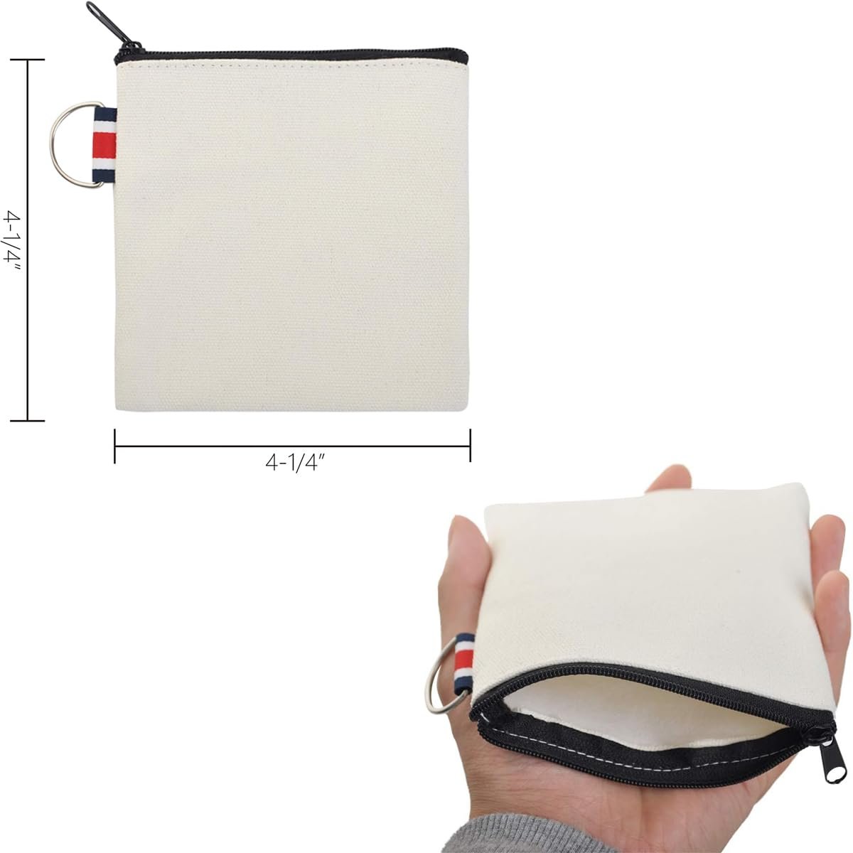 DraCra 3er-Pack kleine Canvas-Reißverschlusstasche mit Aufhängeriemen, quadratische Tragetasche, Reiseaufbewahrungs-Organizer, Mini-Kulturbeutel für Make-up, Lippenstift, Kosmetik, Münzen, Kopfhörer, Ladekabel