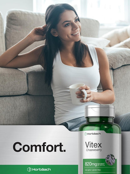 Horbäach Vitex-Beere | 110 Kapseln | Mönchspfeffer für Frauen | Agnus-Castus-Frucht | Non-GMO, Glutenfrei