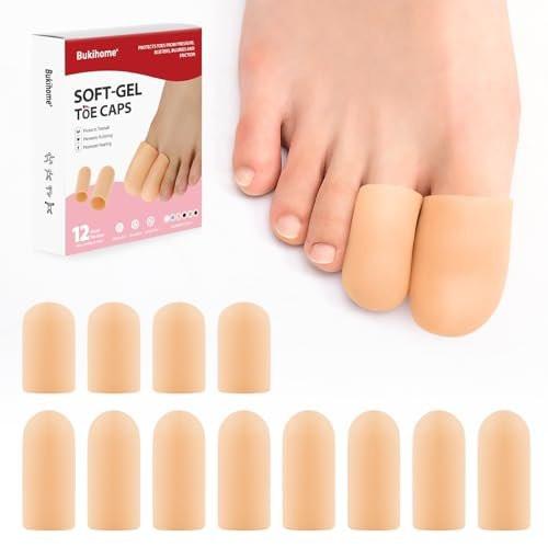Bukihome 12er-Pack Gel-Zehenkappen, Zehenschützer für Damen und Herren – Polsterung und Schutz für die Zehen, lindert Schmerzen durch eingewachsene Zehennägel, Hühneraugen, Blasen, Hammerzehen (8L + 4S)