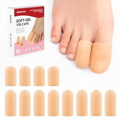 Bukihome 12er-Pack Gel-Zehenkappen, Zehenschützer für Damen und Herren – Polsterung und Schutz für die Zehen, lindert Schmerzen durch eingewachsene Zehennägel, Hühneraugen, Blasen, Hammerzehen (8L + 4S)