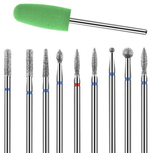 Jeffdad 10-teiliges Nagelbohrer-Set – Professionelle Diamant-Nagelbohrer für Acryl- und Gelnägel, Maniküre- und Pediküre-Werkzeug für Zuhause & Salon