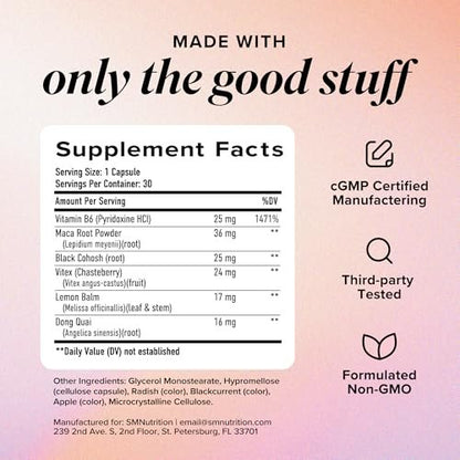 PMS-Unterstützung für Frauen mit Linderung von PMS-Symptomen | Hormonelle Akne, Hormonbalance & Periodenbeschwerden | Mönchspfeffer-Präparat mit Dong Quai, Cranberry & Vitamin B6 | Non-GMO 30 Kapseln